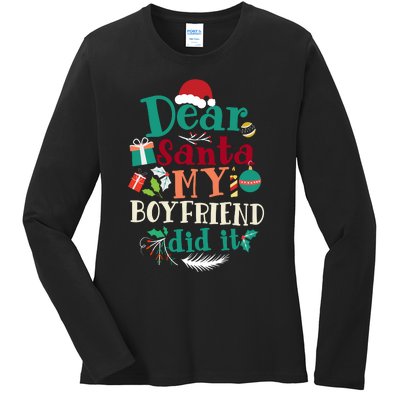 Dear Santa My Boyfriend Did It Funny Christmas Pajama Ladies Long Sleeve Shirt