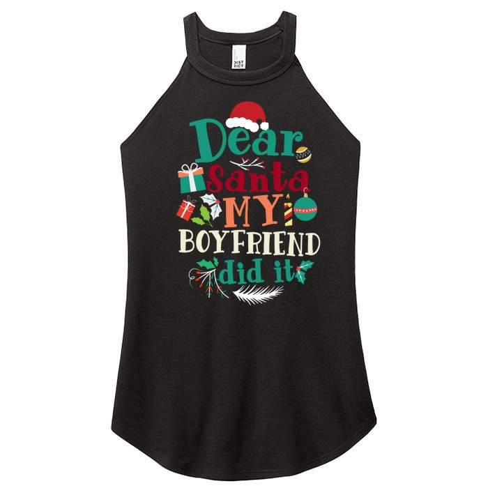 Dear Santa My Boyfriend Did It Funny Christmas Pajama Women's Perfect Tri Rocker Tank