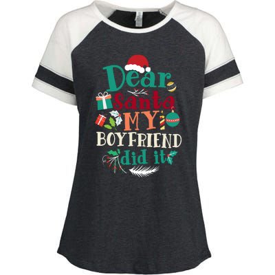 Dear Santa My Boyfriend Did It Funny Christmas Pajama Enza Ladies Jersey Colorblock Tee