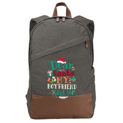 Dear Santa My Boyfriend Did It Funny Christmas Pajama Cotton Canvas Backpack