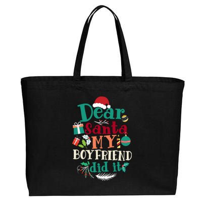 Dear Santa My Boyfriend Did It Funny Christmas Pajama Cotton Canvas Jumbo Tote