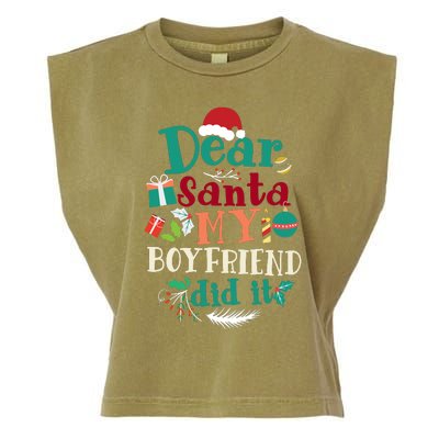 Dear Santa My Boyfriend Did It Funny Christmas Pajama Garment-Dyed Women's Muscle Tee