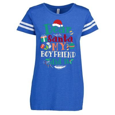 Dear Santa My Boyfriend Did It Funny Christmas Pajama Enza Ladies Jersey Football T-Shirt