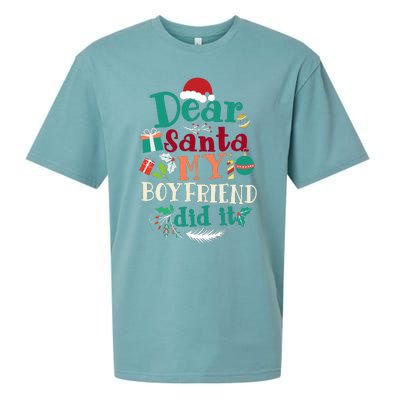 Dear Santa My Boyfriend Did It Funny Christmas Pajama Sueded Cloud Jersey T-Shirt