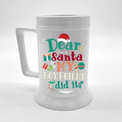 Dear Santa My Boyfriend Did It Funny Christmas Pajama Beer Stein