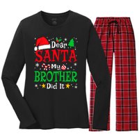 Dear Santa My Brother Did It Funny Christmas Pajama Family Women's Long Sleeve Flannel Pajama Set 