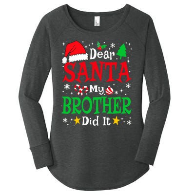 Dear Santa My Brother Did It Funny Christmas Pajama Family Women's Perfect Tri Tunic Long Sleeve Shirt