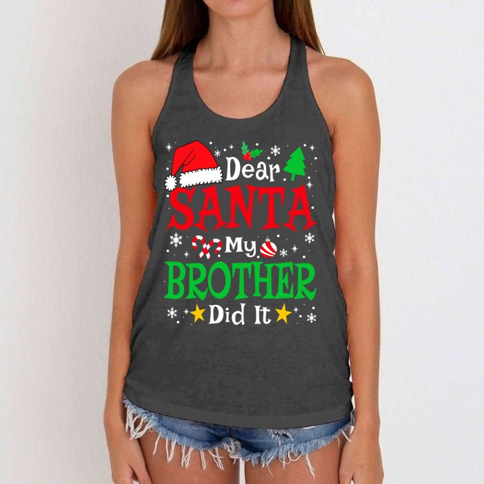 Dear Santa My Brother Did It Funny Christmas Pajama Family Women's Knotted Racerback Tank