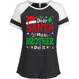 Dear Santa My Brother Did It Funny Christmas Pajama Family Enza Ladies Jersey Colorblock Tee