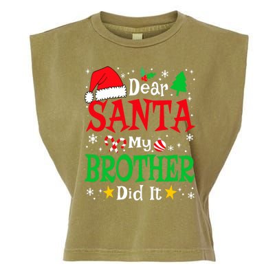 Dear Santa My Brother Did It Funny Christmas Pajama Family Garment-Dyed Women's Muscle Tee