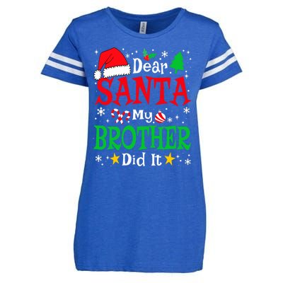 Dear Santa My Brother Did It Funny Christmas Pajama Family Enza Ladies Jersey Football T-Shirt