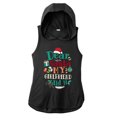 Dear Santa My Girlfriend Did It Funny Christmas Pajama Ladies PosiCharge Tri-Blend Wicking Draft Hoodie Tank