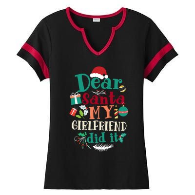 Dear Santa My Girlfriend Did It Funny Christmas Pajama Ladies Halftime Notch Neck Tee