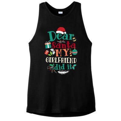 Dear Santa My Girlfriend Did It Funny Christmas Pajama Ladies PosiCharge Tri-Blend Wicking Tank