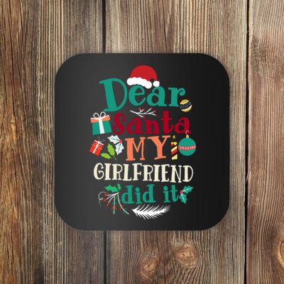 Dear Santa My Girlfriend Did It Funny Christmas Pajama Coaster