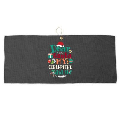 Dear Santa My Girlfriend Did It Funny Christmas Pajama Large Microfiber Waffle Golf Towel