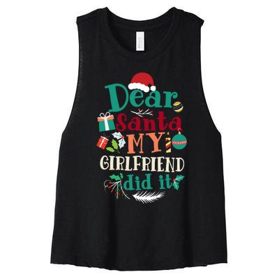 Dear Santa My Girlfriend Did It Funny Christmas Pajama Women's Racerback Cropped Tank