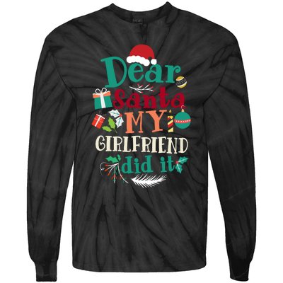 Dear Santa My Girlfriend Did It Funny Christmas Pajama Tie-Dye Long Sleeve Shirt