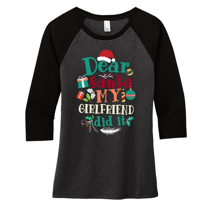 Dear Santa My Girlfriend Did It Funny Christmas Pajama Women's Tri-Blend 3/4-Sleeve Raglan Shirt