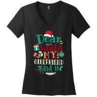 Dear Santa My Girlfriend Did It Funny Christmas Pajama Women's V-Neck T-Shirt