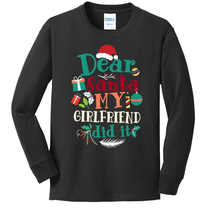 Dear Santa My Girlfriend Did It Funny Christmas Pajama Kids Long Sleeve Shirt