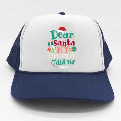 Dear Santa My Girlfriend Did It Funny Christmas Pajama Trucker Hat