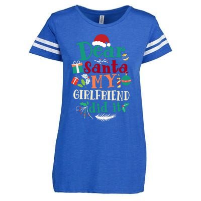 Dear Santa My Girlfriend Did It Funny Christmas Pajama Enza Ladies Jersey Football T-Shirt