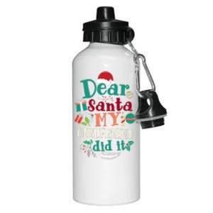 Dear Santa My Girlfriend Did It Funny Christmas Pajama Aluminum Water Bottle