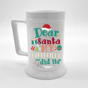 Dear Santa My Girlfriend Did It Funny Christmas Pajama Beer Stein