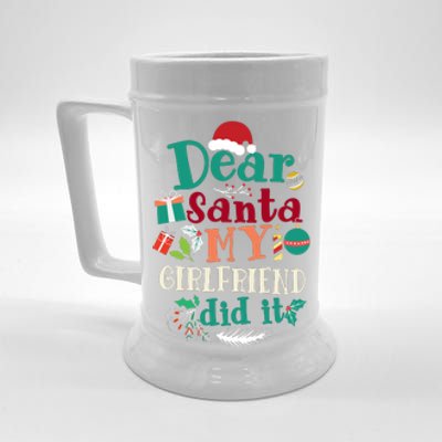 Dear Santa My Girlfriend Did It Funny Christmas Pajama Beer Stein