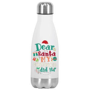 Dear Santa My Girlfriend Did It Funny Christmas Pajama Stainless Steel Insulated Water Bottle