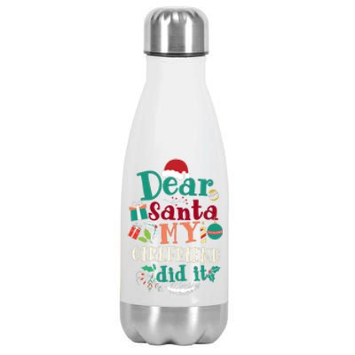 Dear Santa My Girlfriend Did It Funny Christmas Pajama Stainless Steel Insulated Water Bottle