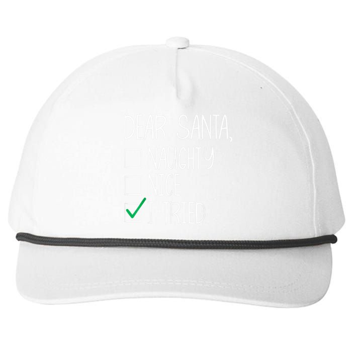 Dear Santa Nice Naughty I Tried Christmas List Xmas Santa Snapback Five-Panel Rope Hat