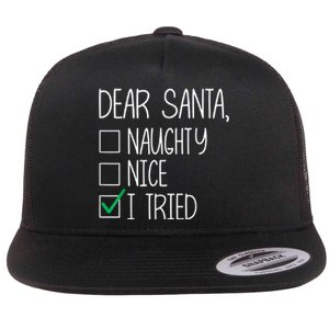 Dear Santa Nice Naughty I Tried Christmas List Xmas Santa Flat Bill Trucker Hat