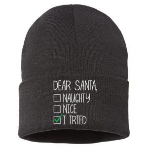 Dear Santa Nice Naughty I Tried Christmas List Xmas Santa Sustainable Knit Beanie