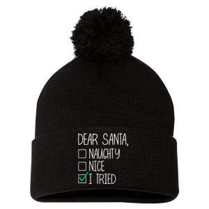 Dear Santa Nice Naughty I Tried Christmas List Xmas Santa Pom Pom 12in Knit Beanie