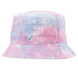 Dear Santa Nice Naughty I Tried Christmas List Xmas Santa Tie-Dyed Bucket Hat