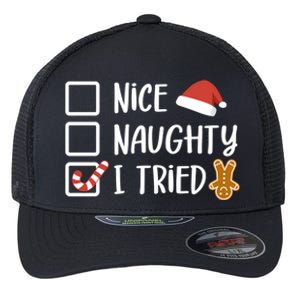 Dear Santa Nice Naughty I Tried Christmas List Xmas Santa Flexfit Unipanel Trucker Cap