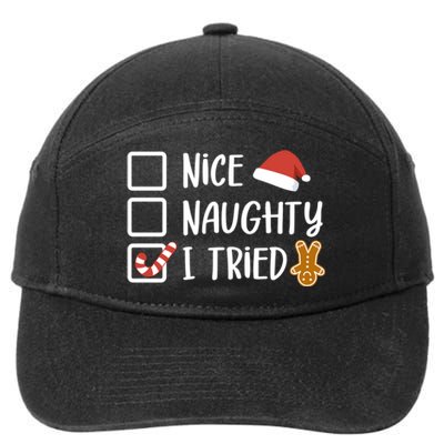 Dear Santa Nice Naughty I Tried Christmas List Xmas Santa 7-Panel Snapback Hat