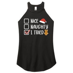 Dear Santa Nice Naughty I Tried Christmas List Xmas Santa Women's Perfect Tri Rocker Tank