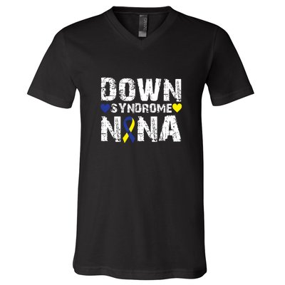 Down Syndrome Nana Family Matching For Down Syndrome Awareness Gift V-Neck T-Shirt