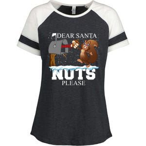 Dear Santa Nuts Please Christmas Squirrel Gift Enza Ladies Jersey Colorblock Tee