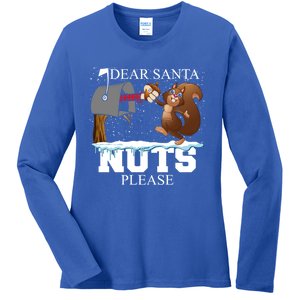 Dear Santa Nuts Please Christmas Squirrel Gift Ladies Long Sleeve Shirt