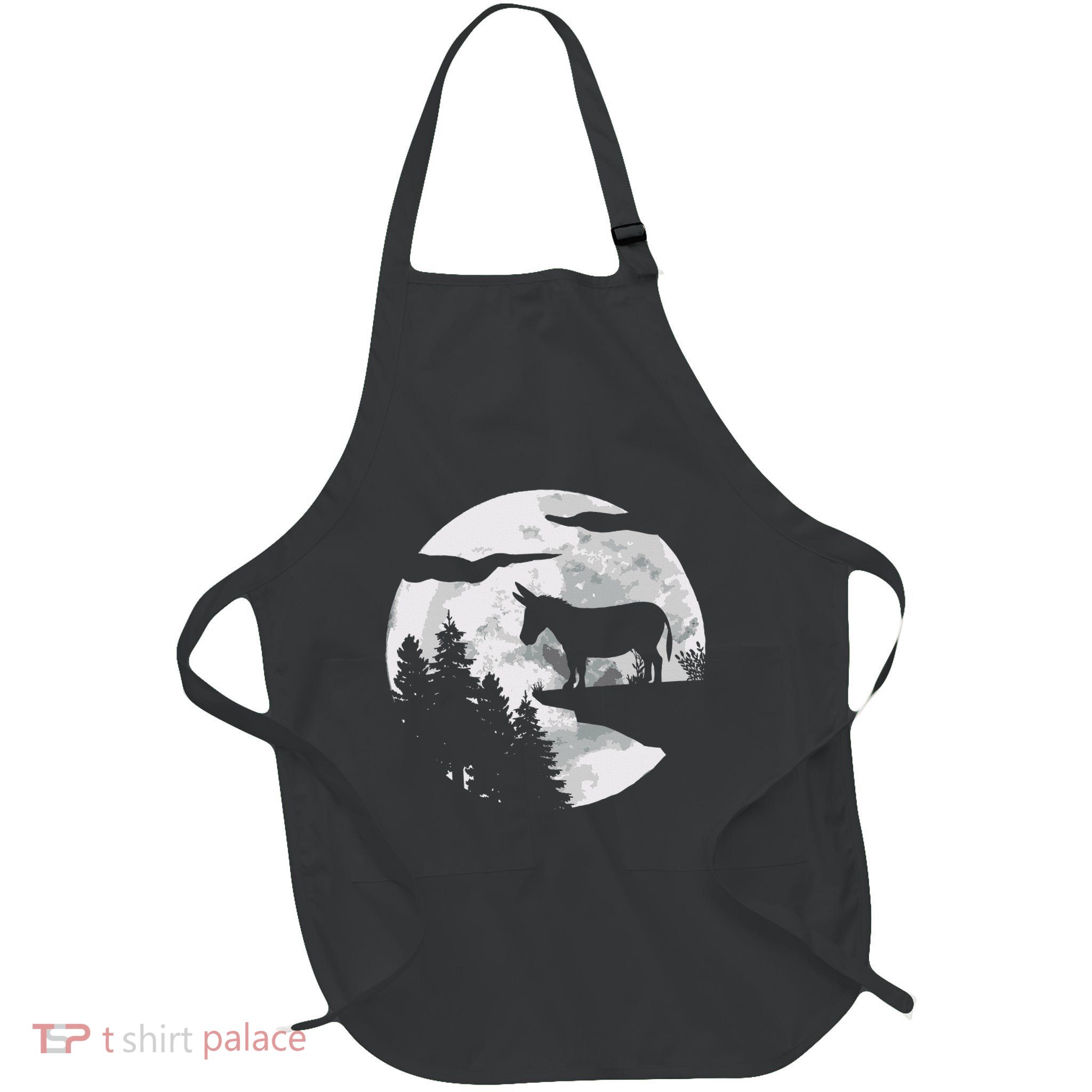 Donkey Silhouette Night Sky Funny Donkey Animal Mule Full-Length Apron With Pockets