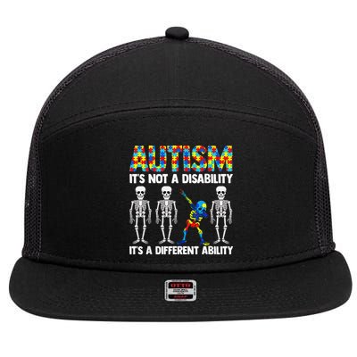 Dabbing Skeleton Not A Disability ASD Awareness 7 Panel Mesh Trucker Snapback Hat