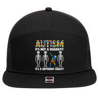 Dabbing Skeleton Not A Disability ASD Awareness 7 Panel Mesh Trucker Snapback Hat
