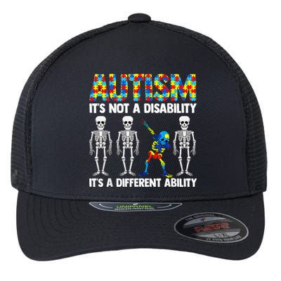 Dabbing Skeleton Not A Disability ASD Awareness Flexfit Unipanel Trucker Cap