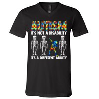 Dabbing Skeleton Not A Disability ASD Awareness V-Neck T-Shirt