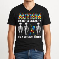 Dabbing Skeleton Not A Disability ASD Awareness V-Neck T-Shirt