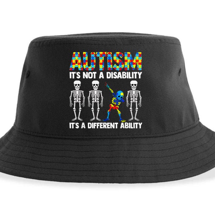 Dabbing Skeleton Not A Disability ASD Awareness Sustainable Bucket Hat